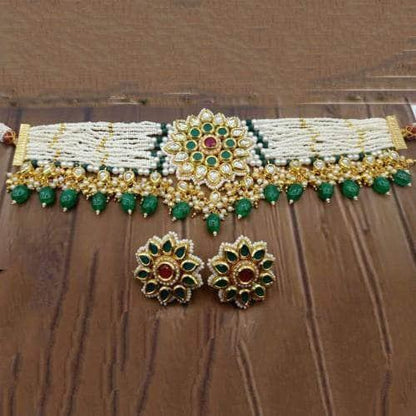 Ishhaara Kundan Pendant Moti Choker And Earring Set