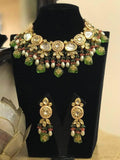 Ishhaara Dark Green Kundan With Meena Design Necklace Set