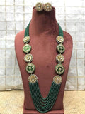 Ishhaara Dark Green Meena Kundan Side Pendant Layered Necklace