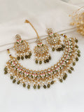 Ishhaara Dark Green Meenakari Lotus Shaped Kundan Necklace