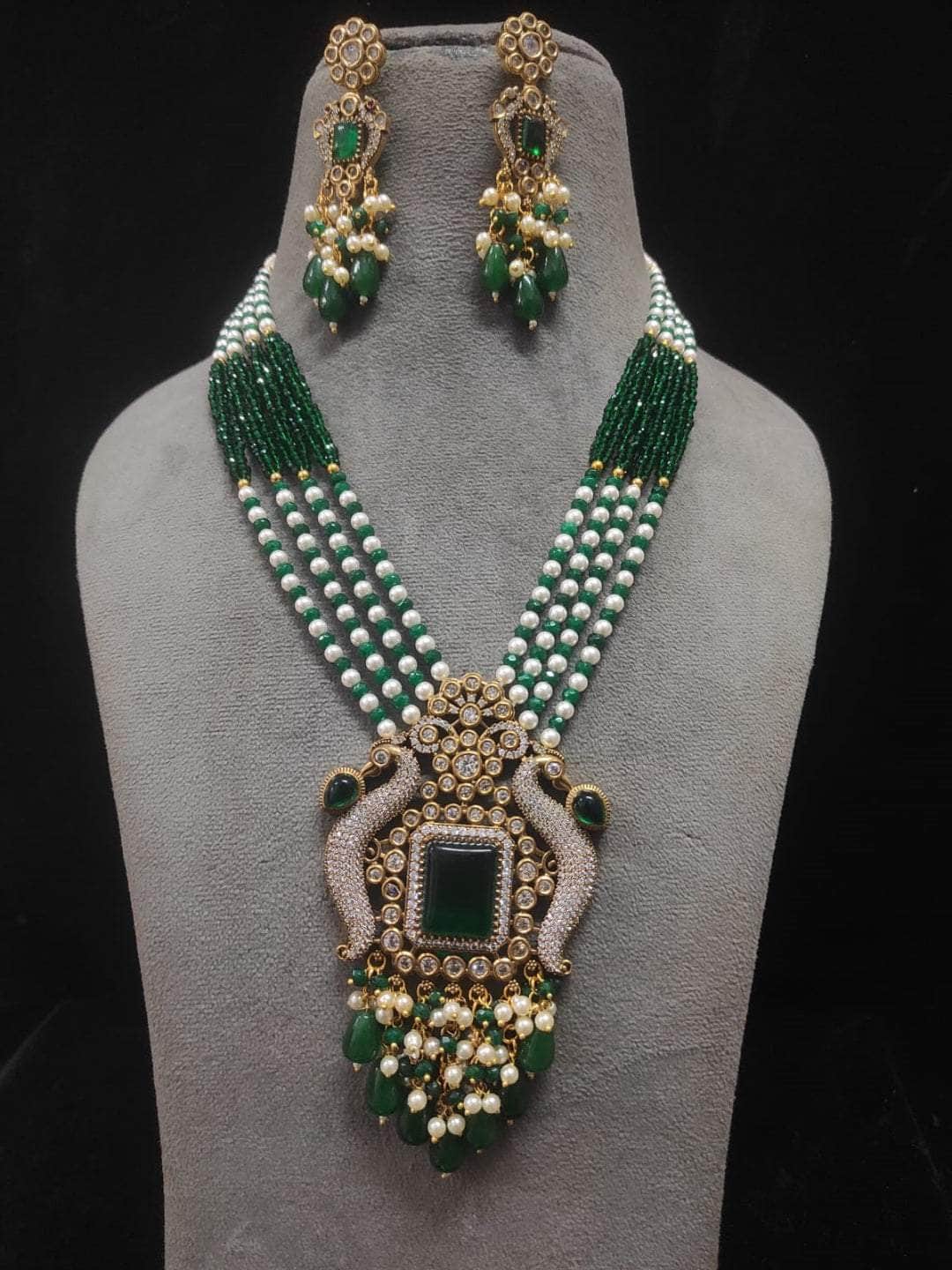 Ishhaara Dark Green Minakari Long Kundan Necklace Set