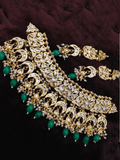 Ishhaara Dark Green Multi Chand Hanging Necklace Set