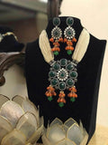 Ishhaara Dark Green Multi Square Pendant Necklace