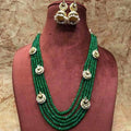 Ishhaara Dark Green Onex Multi Drop Motif Necklace With Jumki