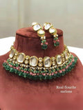 Ishhaara Dark Green Oval Kundan Choker Necklace Set