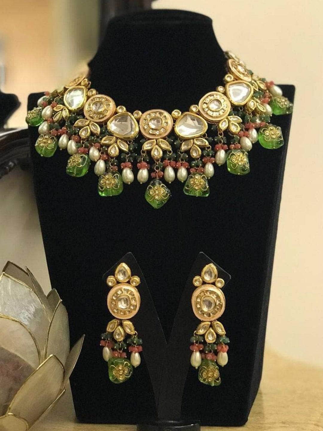 Ishhaara Dark Green Paloma Rao in Kundan With Meena Design Necklace Set