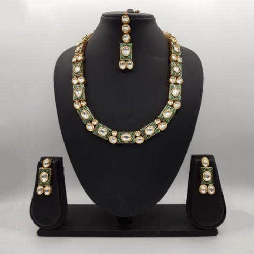 Ishhaara Rectangular Block Meena Kundan Necklace Set