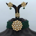 Ishhaara Dark Green Round Kundan Patch Choker Necklace Set