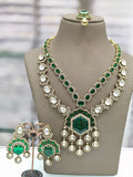 Ishhaara Dark Green Sabyasachi Inspired Long Victorian Necklace Set