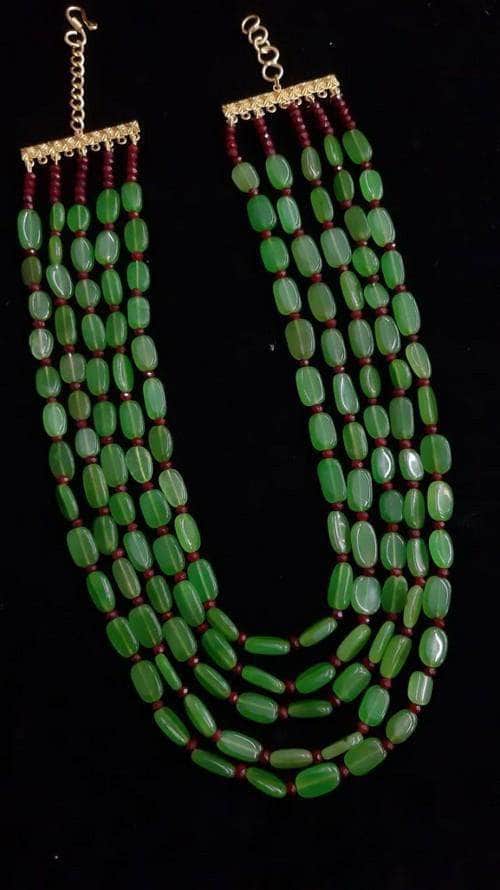 Ishhaara Dark Green Semi Precious 5 Layered Necklace