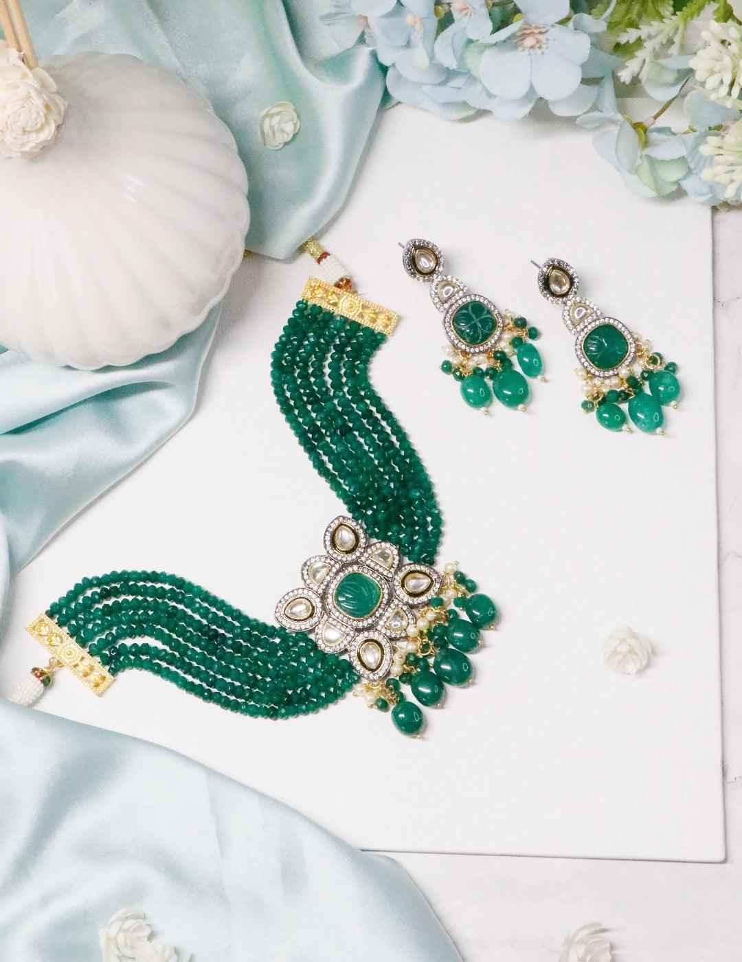 Ishhaara Semi Precious Centre Stone Choker Set