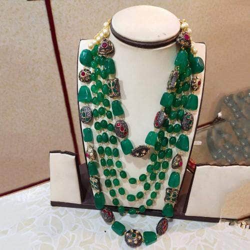 Ishhaara Dark Green Semi Precious Layered Necklace Set