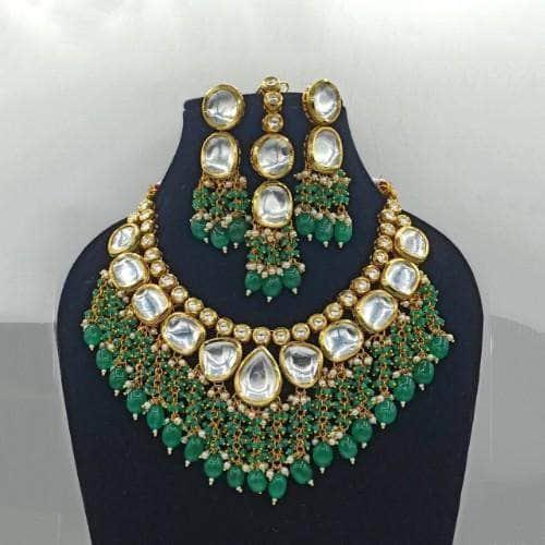 Ishhaara Small And Big Kundan Tassel Necklace Earring And Teeka Set