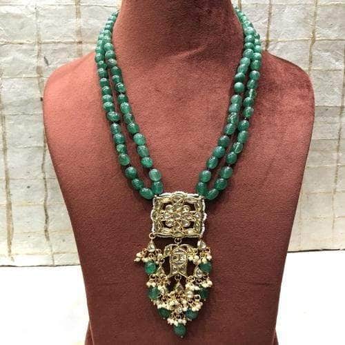 Ishhaara Dark Green Square Kundan Pendant Necklace