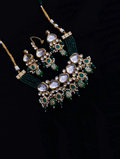 Ishhaara Dark Green Triangular Kundan Onex Necklace And Earring Set