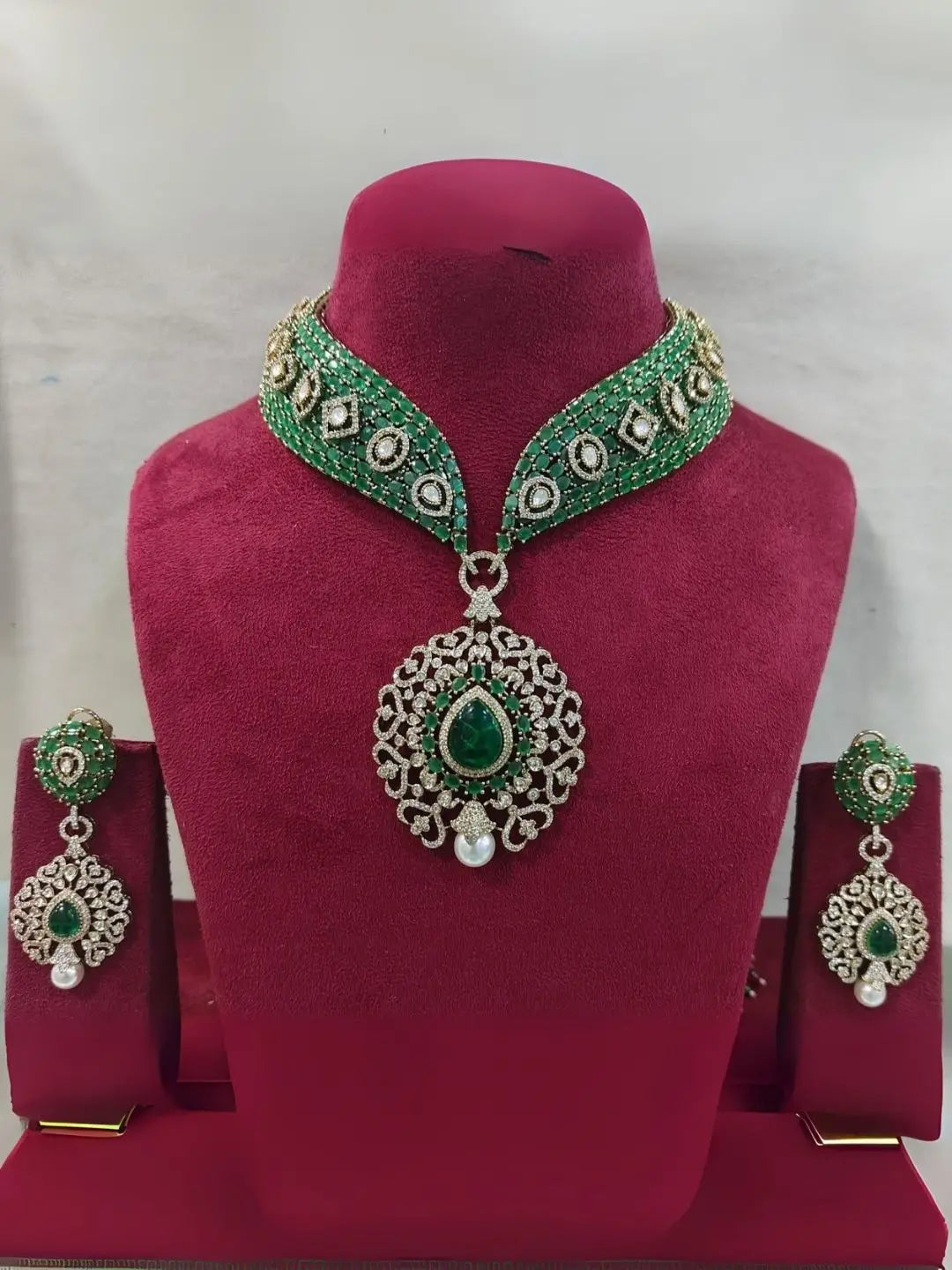 Ishhaara Green Uncut Polki Kundan Ruby Emerald Choker Necklace