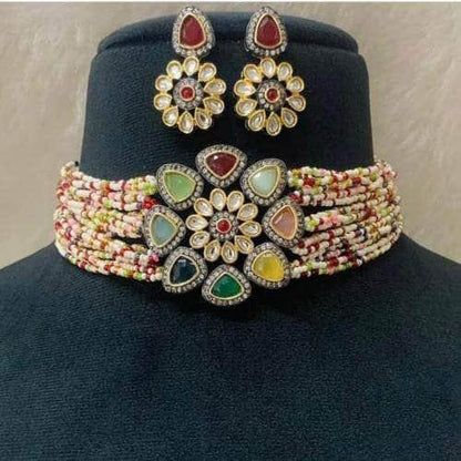 Ishhaara Triangular Moti Choker And Earring Set