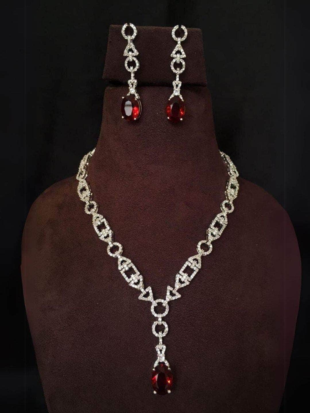 Ishhaara Dark Pink American Diamond Embellished Pendant Necklace