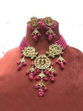 Ishhaara Dark Pink Kundan 3 Pendant Necklace