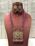 Ishhaara Dark Pink Rectangular Kundan Pendant Necklace