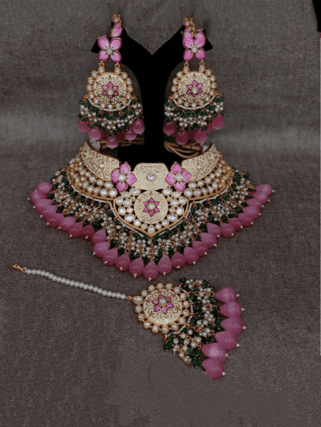 Ishhaara Royal Meenakari Necklace Earring And Teeka Set