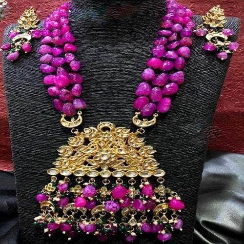 Ishhaara Dark Pink Triangular Center Patch Necklace