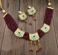 Ishhaara Dark Red 3 Pendant Onex Necklace Set