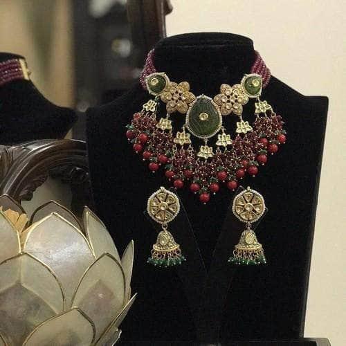 Ishhaara Drop Pendant Choker With Jumki Earring