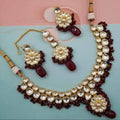 Ishhaara Flower Motif Kundan Necklace Set With Onyx Beads