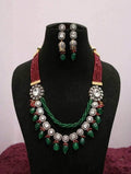 Ishhaara Dark Red Twisted Color Necklace With White Stone