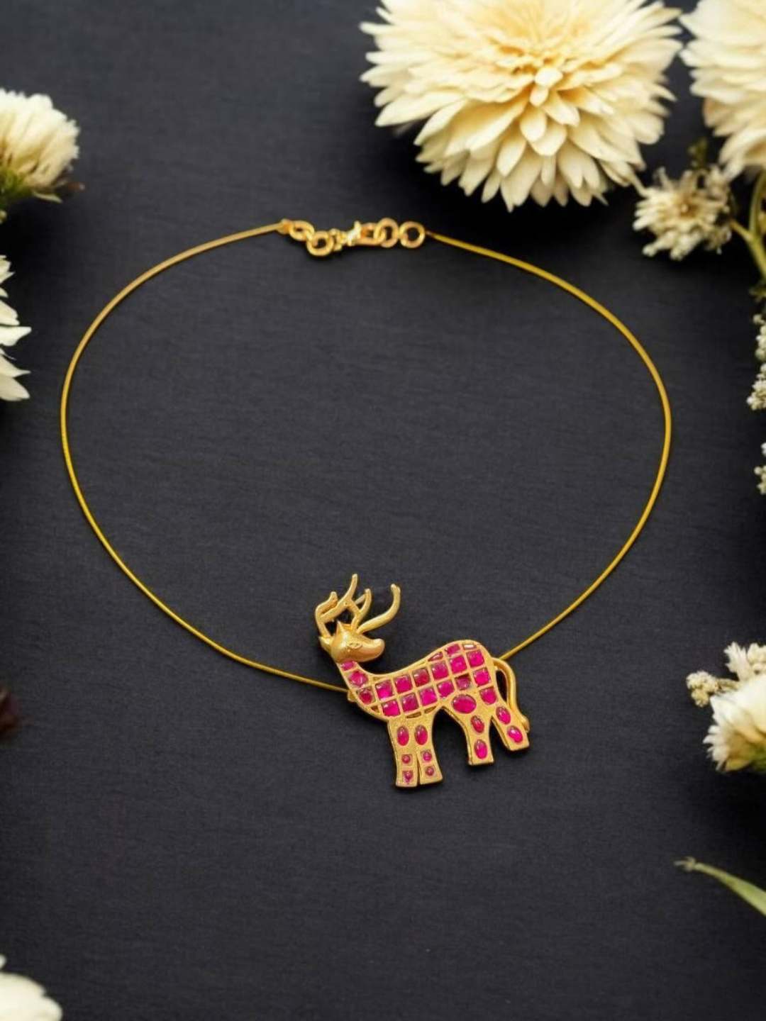 Ishhaara Deer Pendant Studded Invisible Chain Necklace