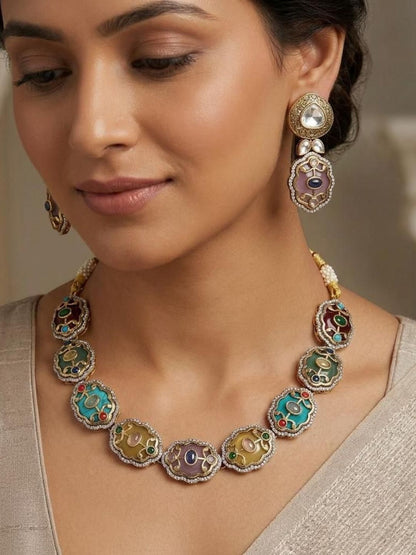 Ishhaara Delicate Victorian Multicolored Statement Necklace