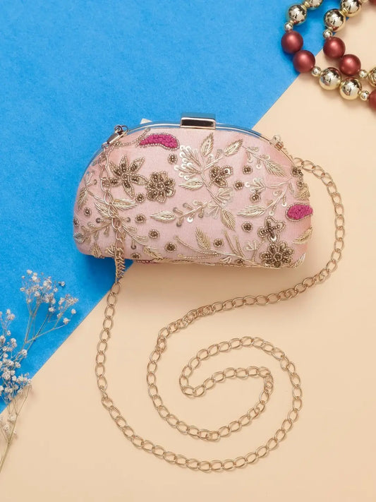 Ishhaara Designer D Shape Frame Embroidered Clutch