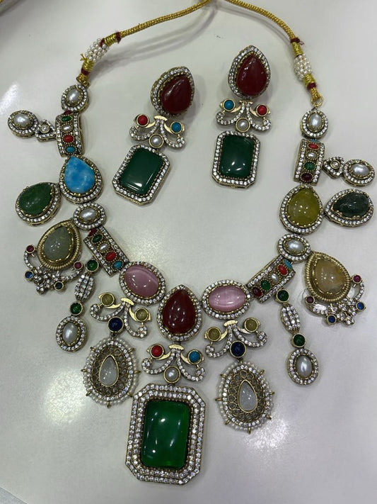 Ishhaara Designer Doublet Stone Necklace Set
