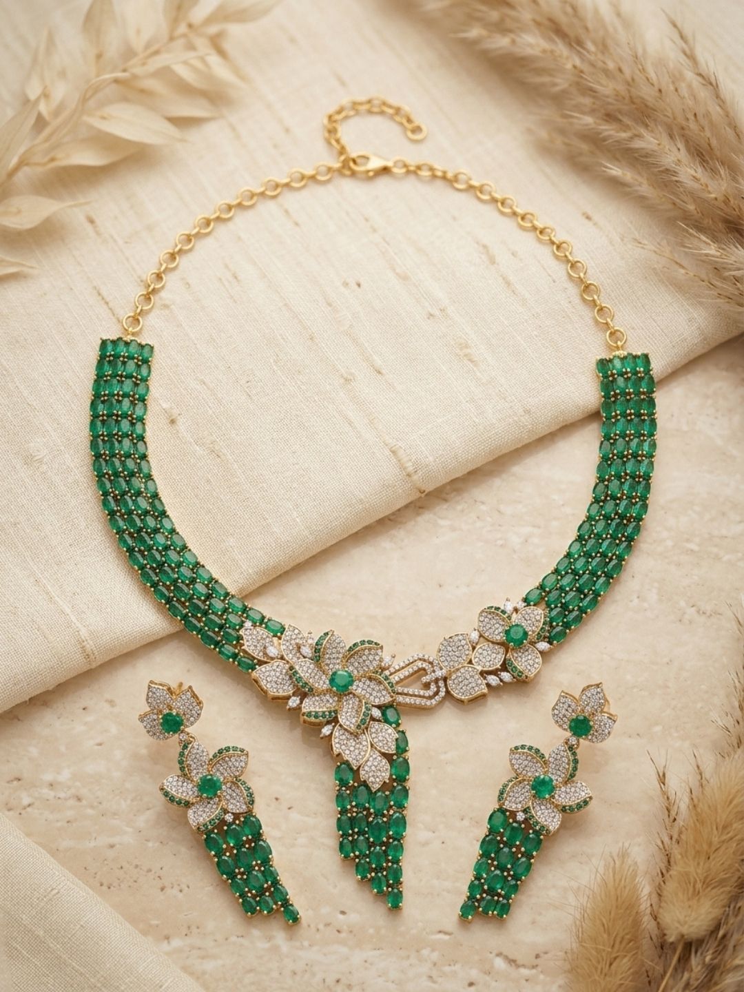 Ishhaara Designer Emerald Statement Necklace