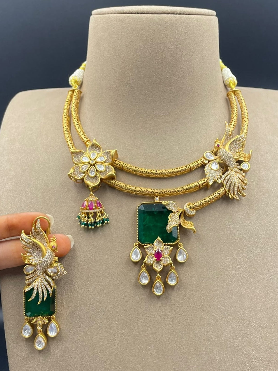 Ishhaara Designer Floral Stone Studded Hasli Necklace