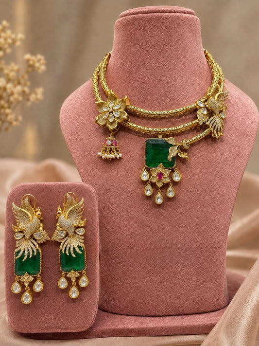 Ishhaara Designer Floral Stone Studded Hasli Necklace