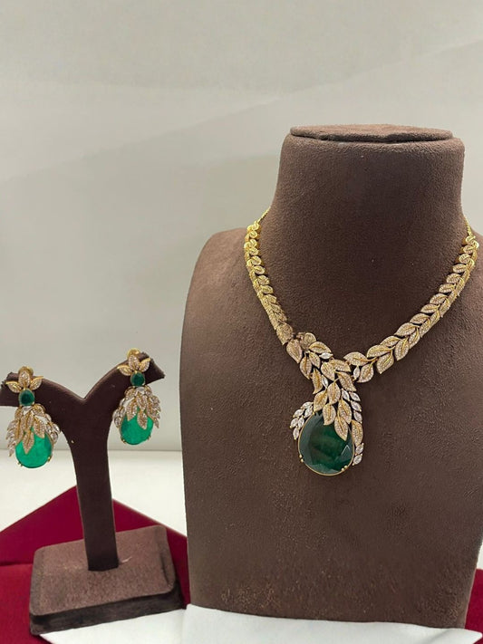 Ishhaara Designer Green Doublet Stone Necklace Set