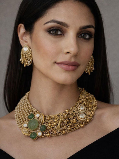 Ishhaara Designer Handmade Flourite Stone Choker Necklace