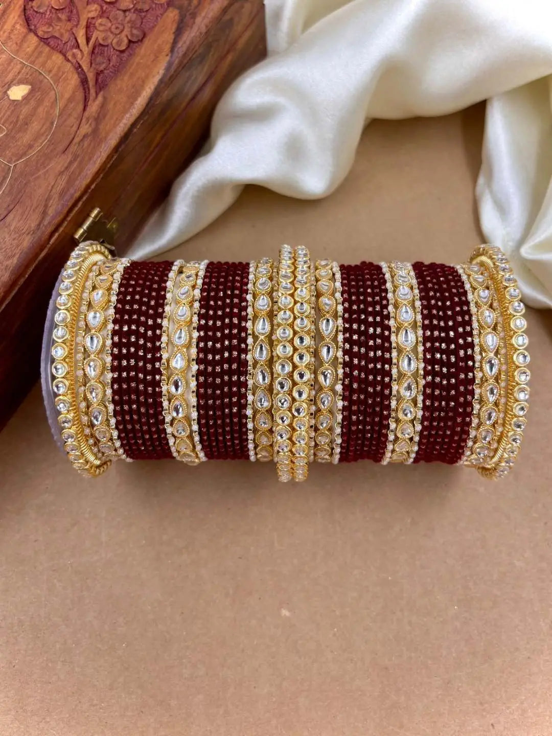Ishhaara Designer Kundan Studded Dotted Bangle Chooda