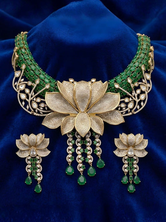 Ishhaara Designer Lotus Necklace Set