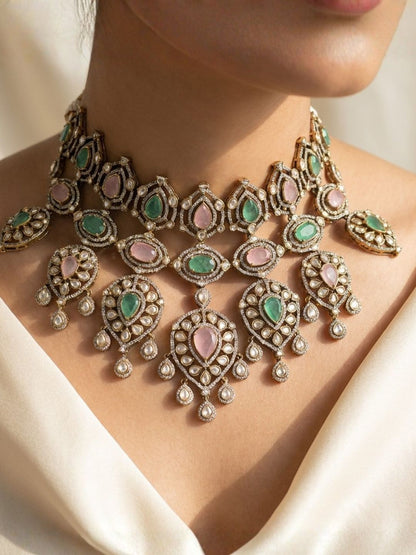 Ishhaara Designer Multicolored Pastel Gemstone Necklace
