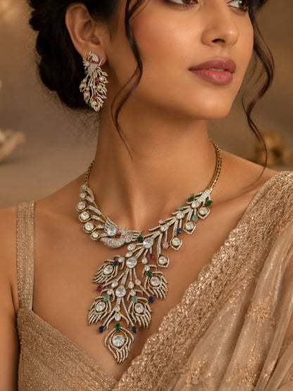 Ishhaara Designer Peacock Shaped Statement Necklace