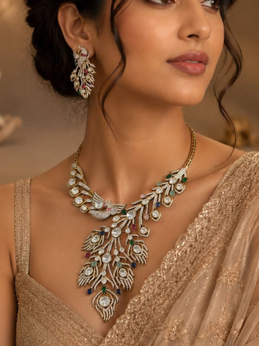 Ishhaara Designer Peacock Shaped Statement Necklace