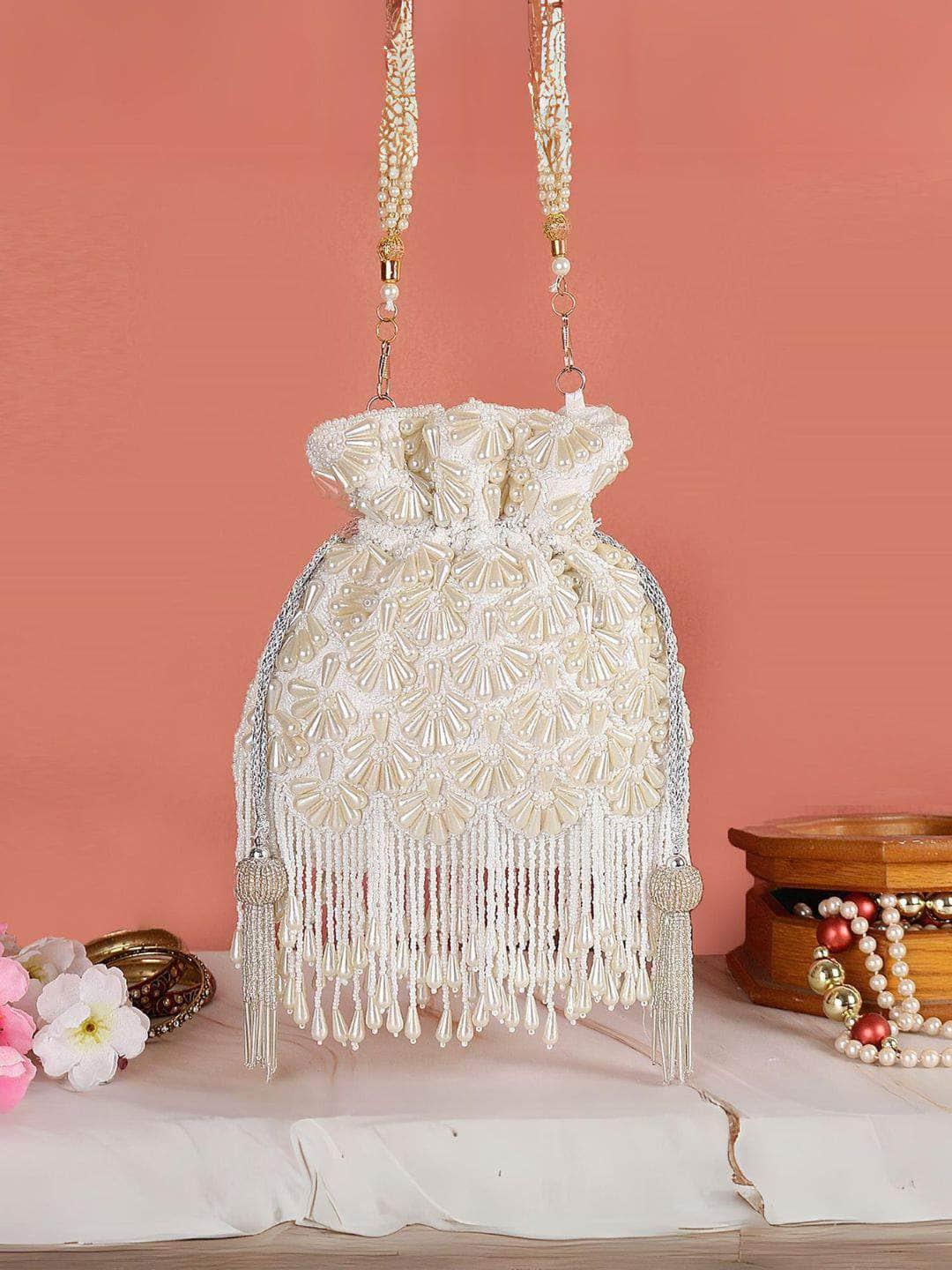 Ishhaara Designer Pearl Work Embroidery Potli Bag
