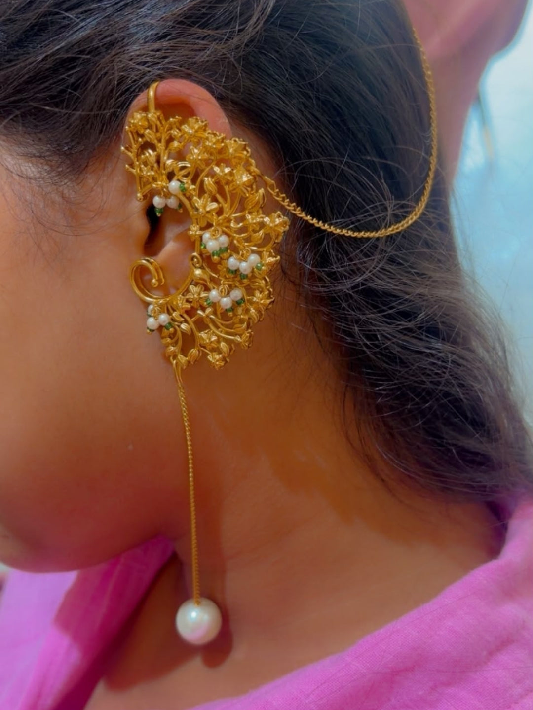 Ishhaara Designer Peral Drop Earcuff Earrings