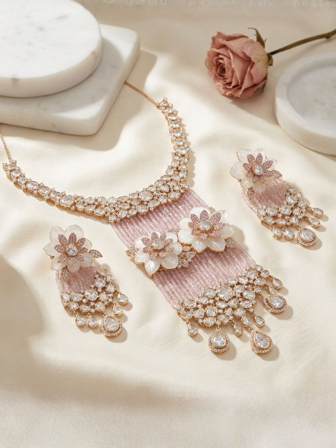 Ishhaara Designer Pink Floral Statement Necklace