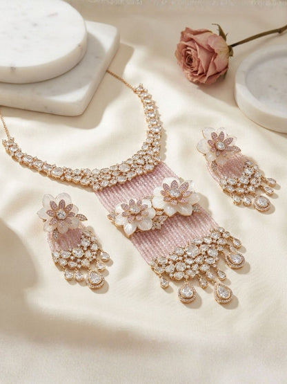 Ishhaara Designer Pink Floral Statement Necklace