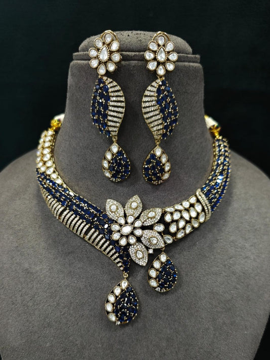 Ishhaara Designer Royal Blue Victorian Diamond Hasli