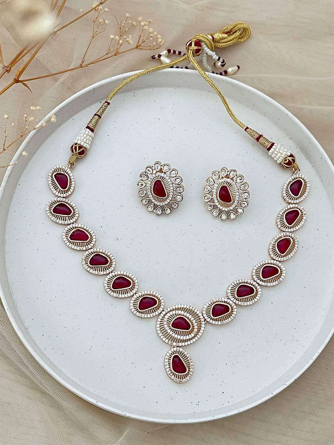 Ishhaara Designer Short Uncut Polki Party Wear Necklace